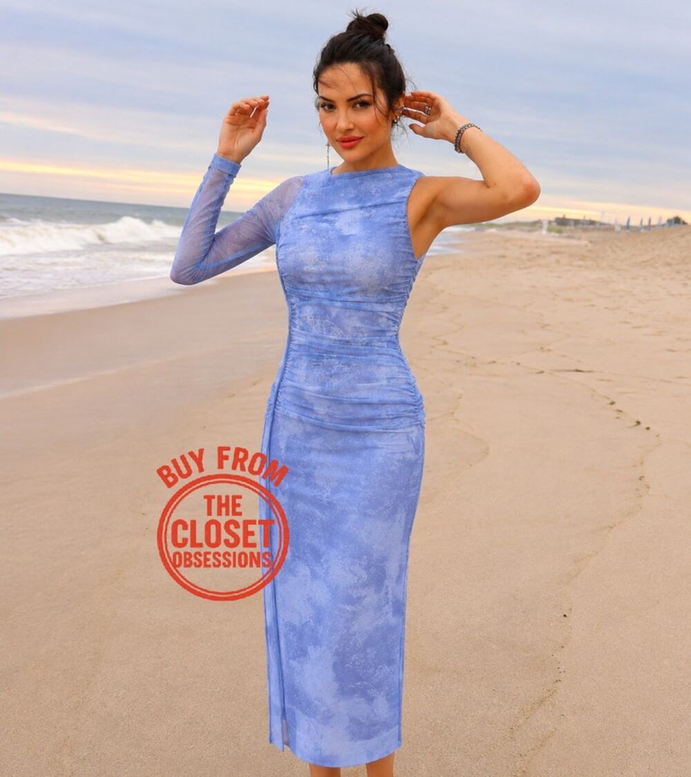 ZARA Blue One Shoulder Midi Dress Wedding Guest Cocktail NWT